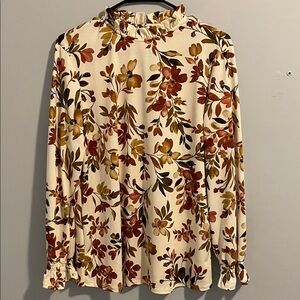 PerSeption Concept Floral Ruffle Blouse - Cream and Brown